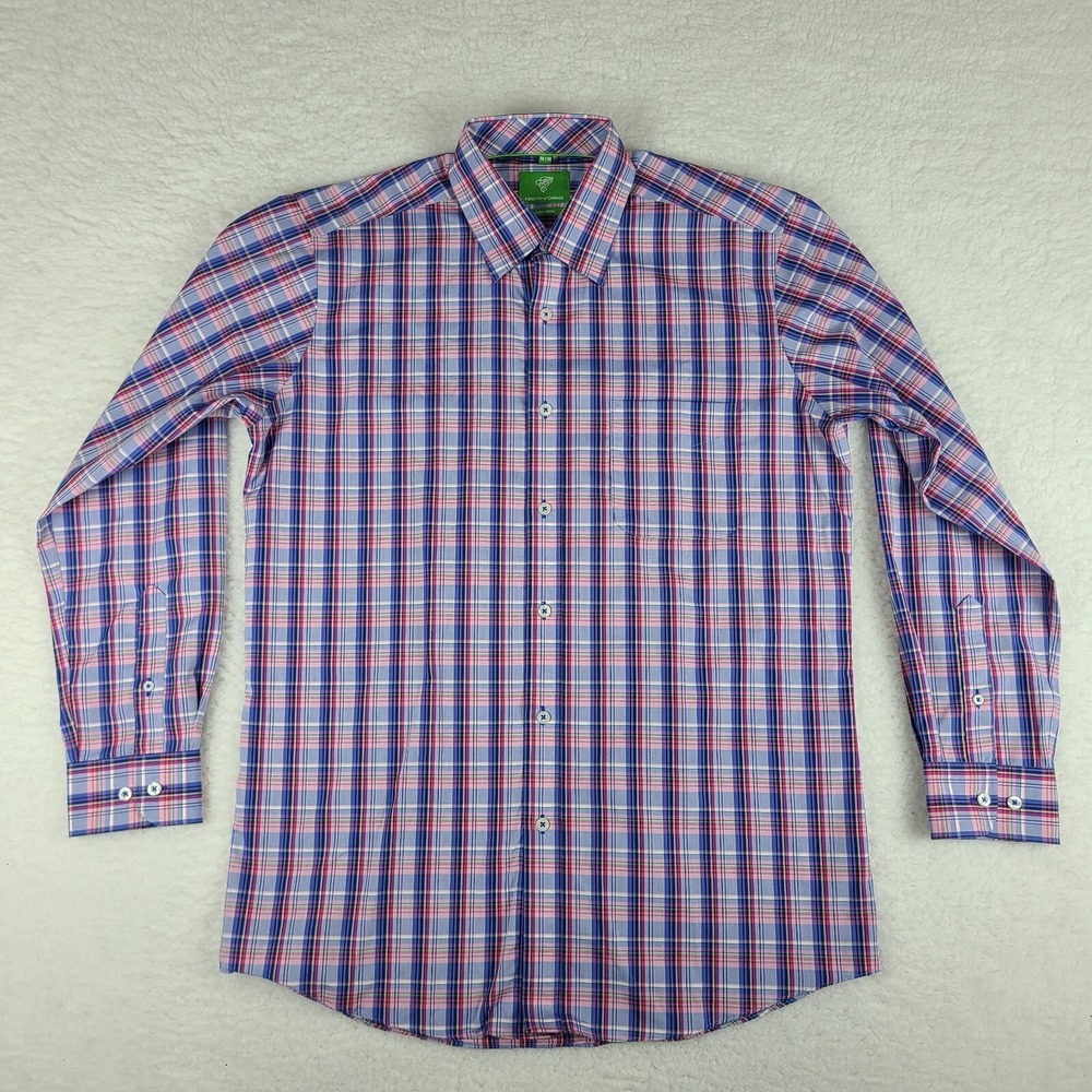 Forsyth Of Canada Shirt Mens Medium Blue Purple Plaid Non Iron Dress Button Up‎